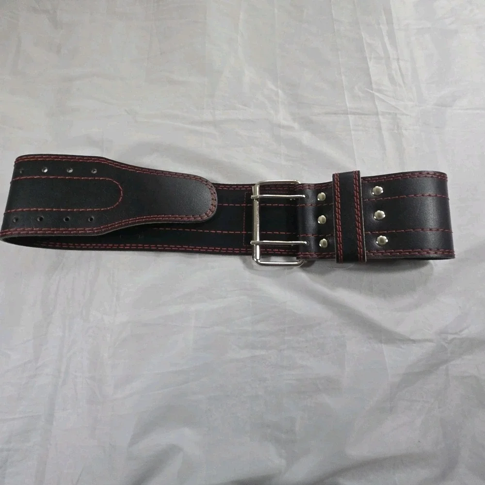 Dark Iron Fitness Leather Weight Lifting Belt Black Red Size Medium Powerlifting